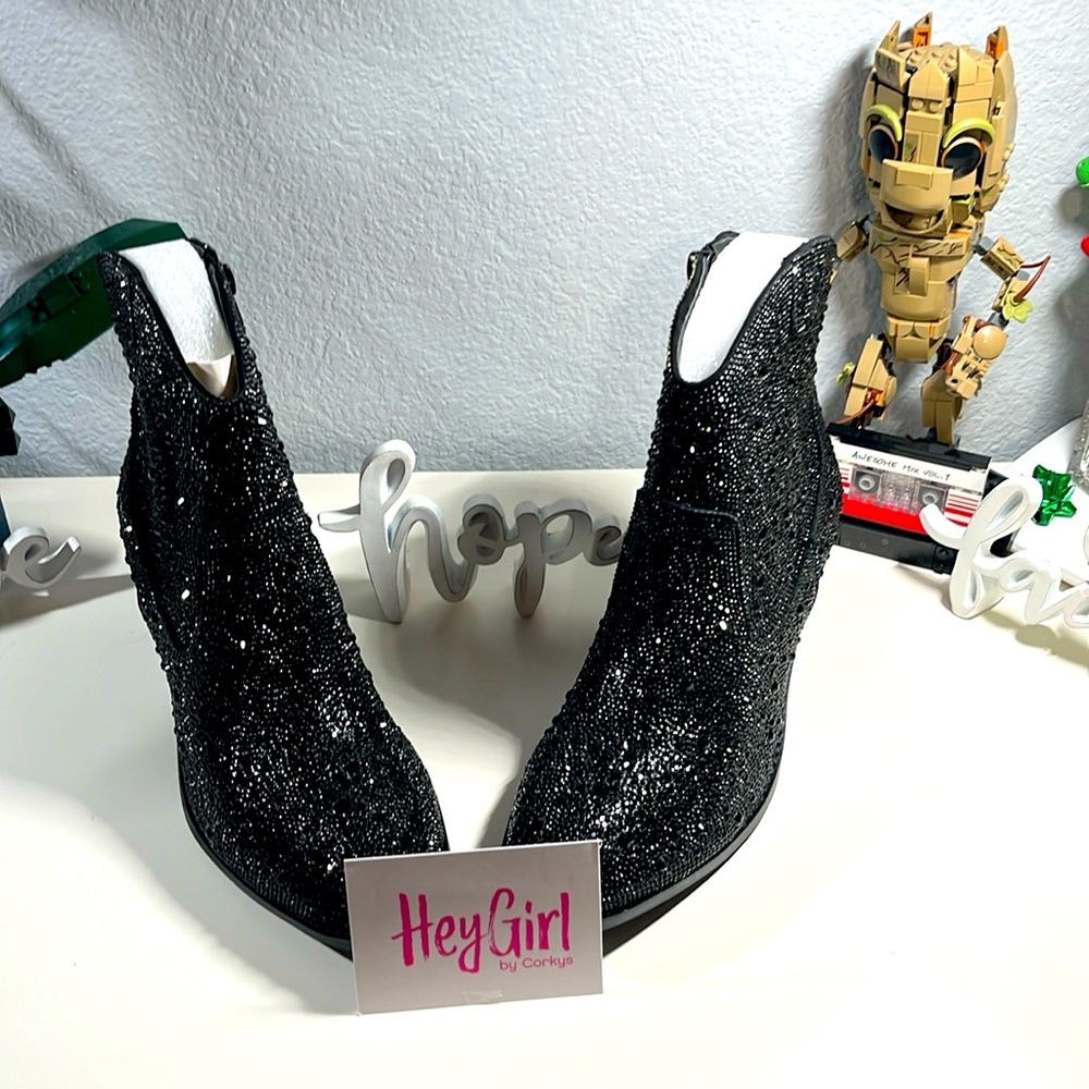 Hey Girl Black Rhinestone Boots, By Corkys